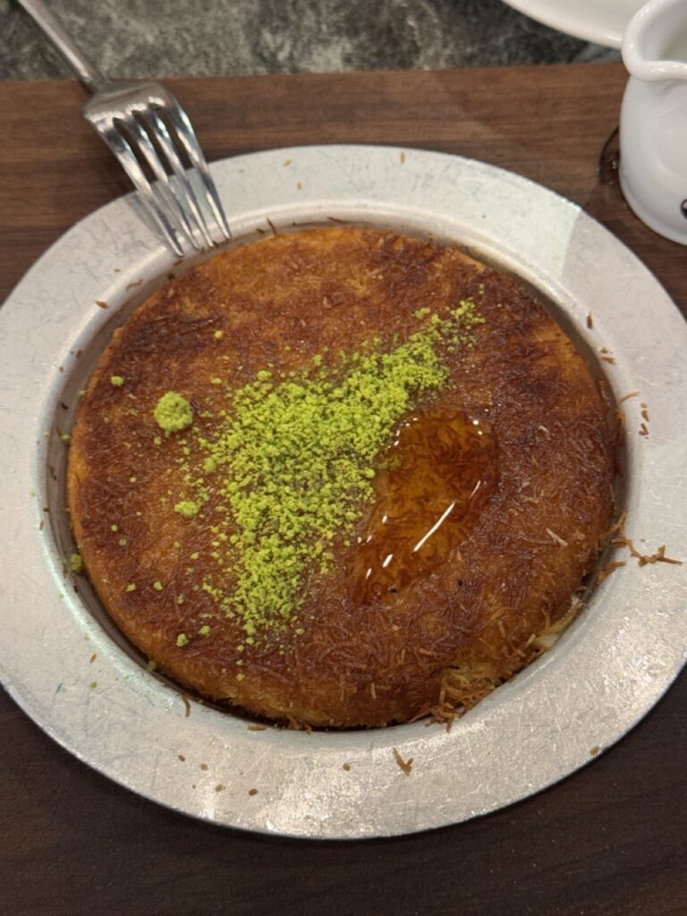 Traditional künefe dessert at Hafiz Mustafa 1864 in Istanbul, must-try on a weekend itinerary