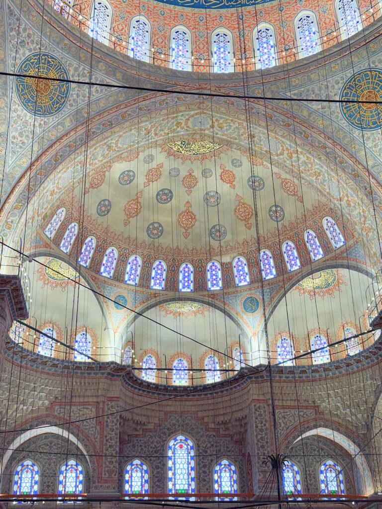 Grand prayer hall and domes of the Blue Mosque in Istanbul