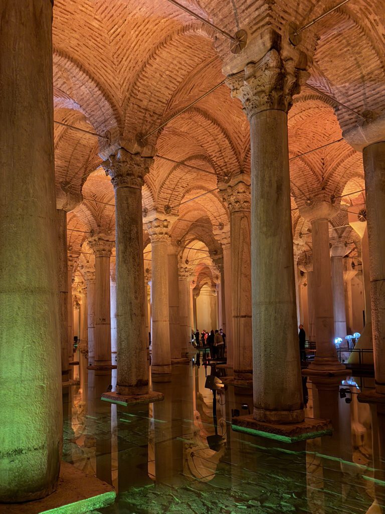 Marble columns inside Basilica Cistern Istanbul, atmospheric stop on a itinerary