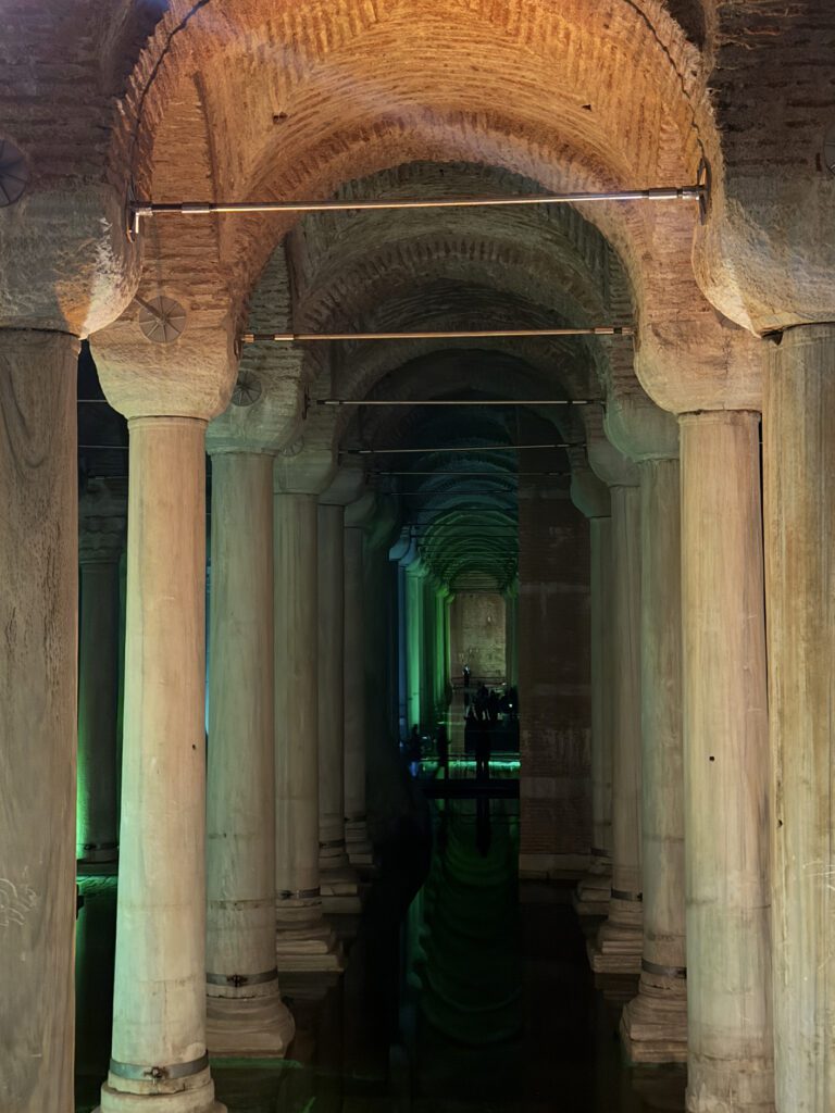 Long column-lined corridor in Basilica Cistern Istanbul
