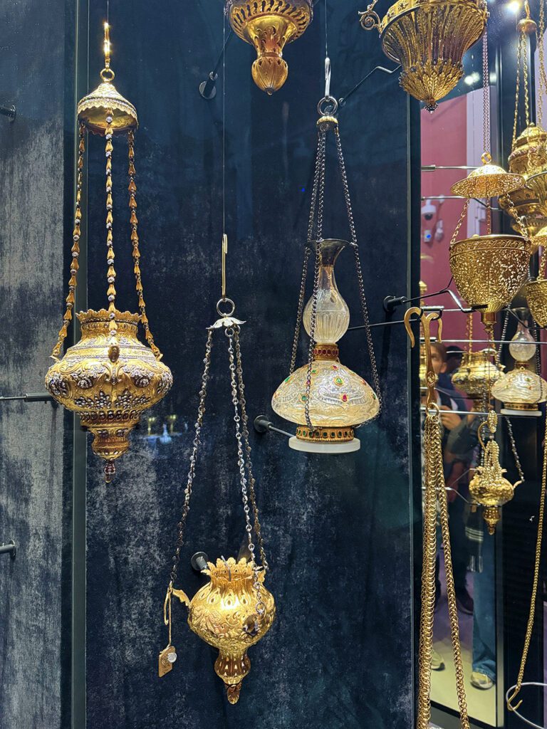 Ornate hanging lamps in Topkapi Palace museum