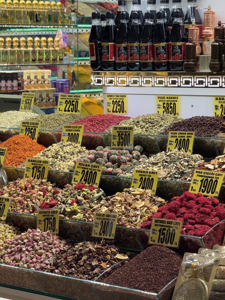 Colorful spice stalls at Istanbul Spice Market, sensory highlight of a weekend itinerary