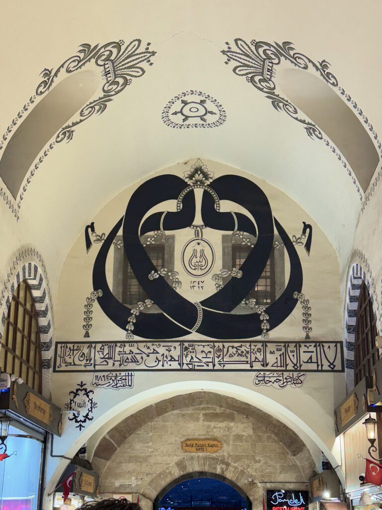 Ornate vaulted ceiling inside Grand Bazaar Istanbul, historic atmosphere on a weekend itinerary