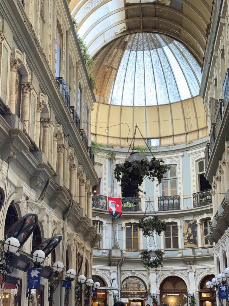 Interior of historic Cicek Pasaji arcade in Istanbul