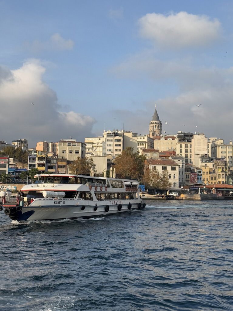 Bosphorus ferry with Galata Tower skyline, classic view on an Istanbul itinerary