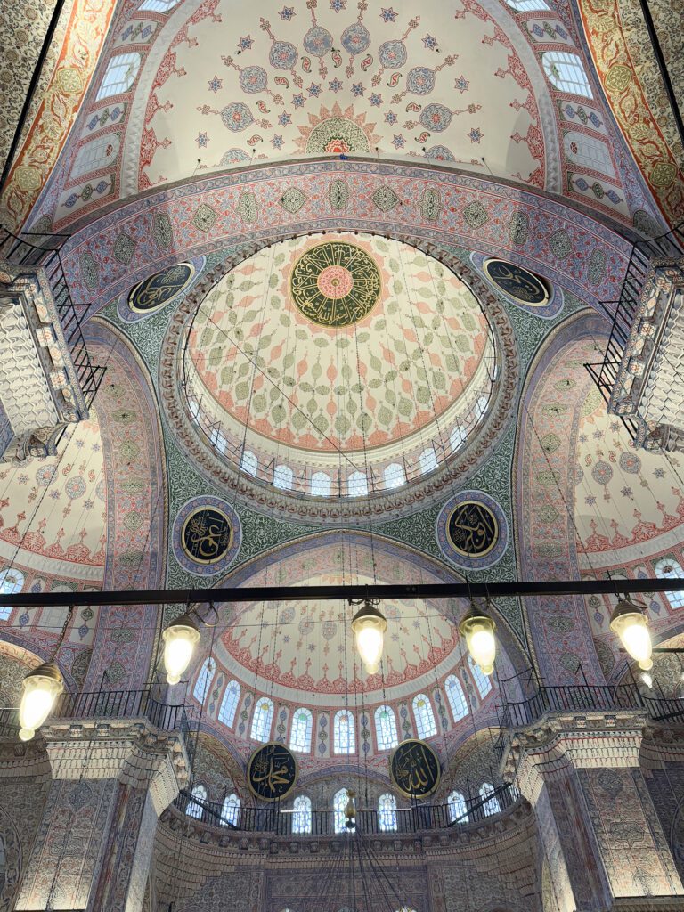 Ornate interior dome of Yeni Mosque in Istanbul